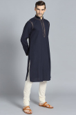 Midnight Blue Cotton Kurta Pajama With Zari Work for Wedding & Party