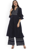 Black Rayon Kurti Set with Palazzo Pants & Net Dupatta