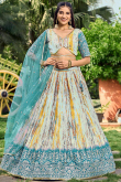 Mint Blue Chinnon Sequins Embroidered Flared Lehenga 