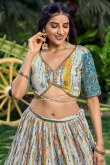 Mint Blue Chinnon Sequins Embroidered Flared Lehenga 
