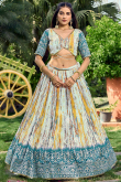 Mint Blue Chinnon Sequins Embroidered Flared Lehenga 