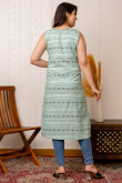 Mint Blue Cotton Ready Made Front Slit Casual Wear Kurti
