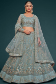 Mint Blue Festival Wear Net Embroidered Lehenga