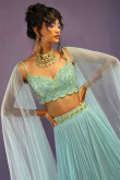 Mint Blue Georgette Embroidered Flared Style Lehenga