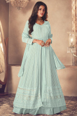 Mint Blue Georgette Embroidered Front Silt Lehenga 
