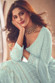 Mint Blue Georgette Embroidered Front Silt Lehenga 