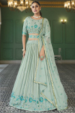 Mint Blue Georgette Floor Length Lehenga with Thread embroidery