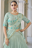 Mint Blue Georgette Floor Length Lehenga with Thread embroidery