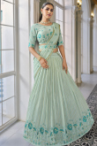 Mint Blue Georgette Floor Length Lehenga with Thread embroidery