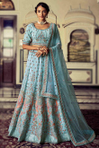 Mint Blue Georgette Lehenga Set with Multi-Work Dupatta