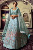 Mint Blue Georgette Lehenga Set with Multi-Work Dupatta