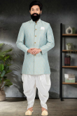Mint Blue Jacquard Men's Sherwani