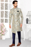 Dusty Green Jacquard Woven Men's Sherwani