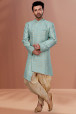 Mint Blue Jacquard Woven Zari Men's Sherwani