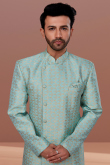 Mint Blue Jacquard Woven Zari Men's Sherwani