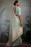 Mint Blue Kora Silk Saree With Zari Work For Diwali