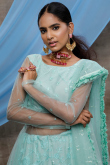 A Line Lehenga in Net Mint Blue for Party 