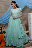 A Line Lehenga in Net Mint Blue for Party 