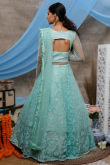 A Line Lehenga in Net Mint Blue for Party 