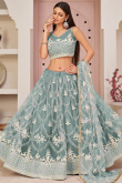 Mint Blue Net Lehenga for Wedding Wear with Sequins embroidery