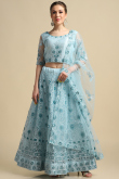 Mint Blue Net Embroidered Panelled Style Lehenga 