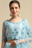 Mint Blue Net Embroidered Panelled Style Lehenga 