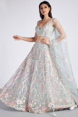 Mint Blue Net Embroidered Wedding Wear Lehenga