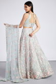 Mint Blue Net Embroidered Wedding Wear Lehenga