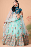 Mint Blue Net Resham Thread Embroidered Lehenga