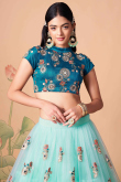 Mint Blue Net Resham Thread Embroidered Lehenga