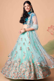Mint Blue Net Resham Thread Embroidered Lehenga