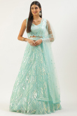 Mint Blue Net Sequins Embroidered A-Line Lehenga