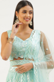 Mint Blue Net Sequins Embroidered A-Line Lehenga