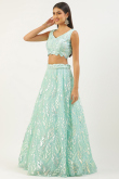 Mint Blue Net Sequins Embroidered A-Line Lehenga
