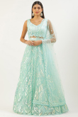 Mint Blue Net Sequins Embroidered A-Line Lehenga