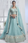 Mint Blue Organza Dori Embroidered Lehenga For Sangeet 