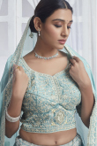 Mint Blue Organza Dori Embroidered Lehenga For Sangeet 