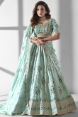 Mint Blue Organza Sequins Embroidered Bridesmaid Lehenga