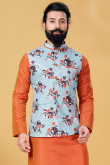 Mint Blue Poly Cotton Men Waist Coat