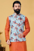 Mint Blue Poly Cotton Men Waist Coat
