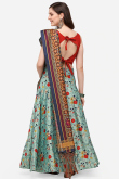 Mint Blue Printed Satin Silk A Line Lehenga