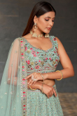 Mint Blue Sequins Embroidered Georgette Bridesmaid Lehenga 