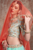 Mint Blue Sequins Embroidered Net Flared Style Lehenga 