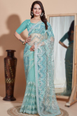 Mint Blue Sequins Embroidered Net Light Weight Saree