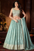 Mint Blue Silk Woven Zari Embroidered A Line Lehenga 