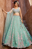 Mint Blue Tissue Lehenga with Zari Work for Diwali & Weddings