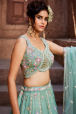 Mint Blue Tissue Lehenga with Zari Work for Diwali & Weddings