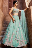 Mint Blue Tissue Lehenga with Zari Work for Diwali & Weddings