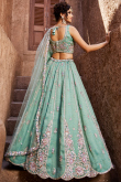 Mint Blue Tissue Lehenga with Zari Work for Diwali & Weddings