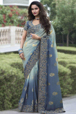 Mint Blue Viscose Silk Embroidered Ombre Saree